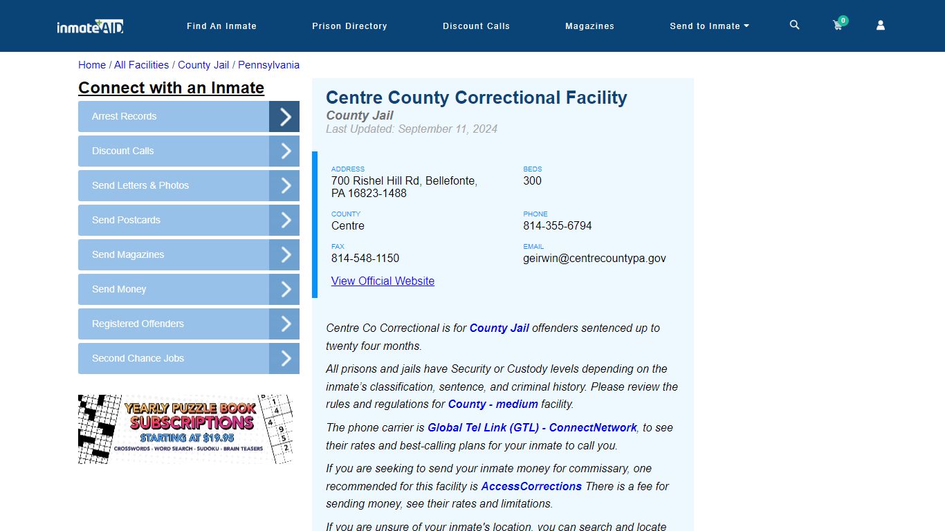 Centre County Correctional Facility - Inmate Locator